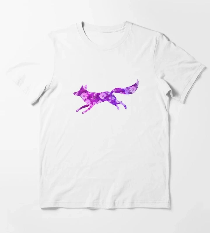 Fox with daisy flowers Purple T-Shirt White