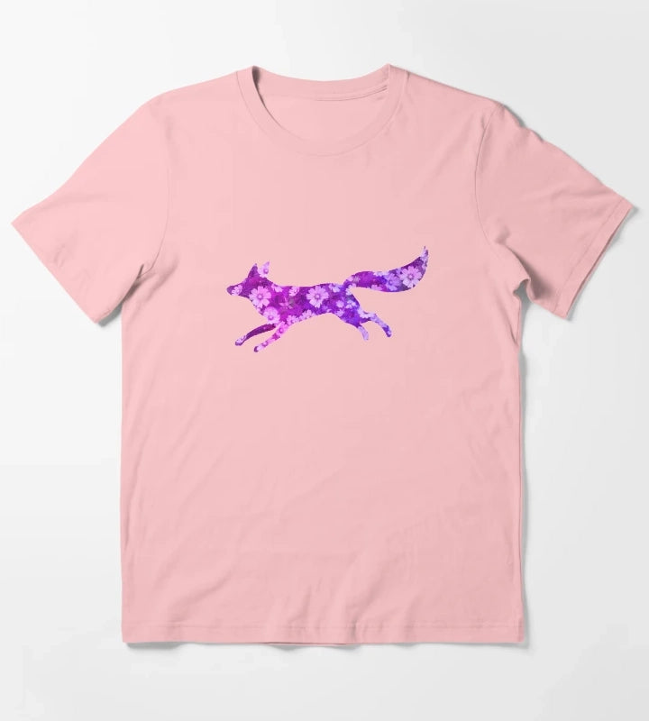 Fox with daisy flowers Purple T-Shirt Dark Grey