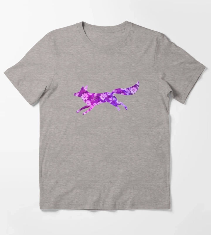 Fox with daisy flowers Purple T-Shirt Heather Grey