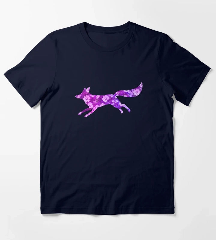 Fox with daisy flowers Purple T-Shirt Navy