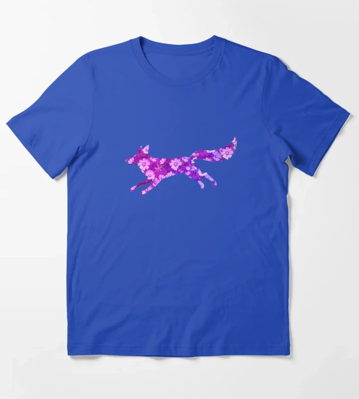Fox with daisy flowers Purple T-Shirt Blue