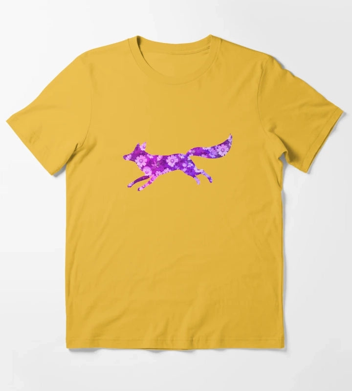 Fox with daisy flowers Purple T-Shirt Yellow