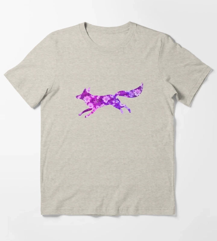 Fox with daisy flowers Purple T-Shirt Cream
