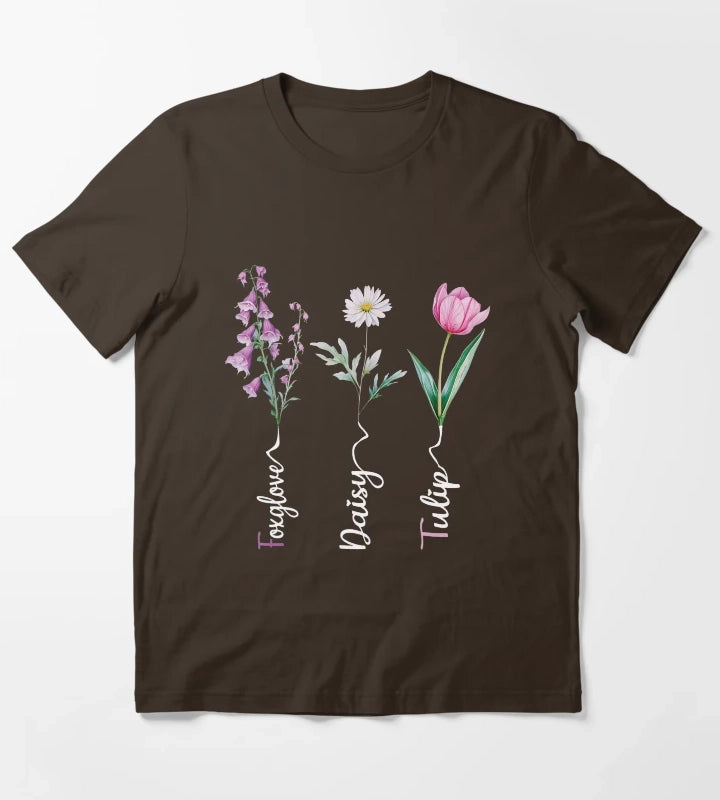 Foxglove Daisy Tulip Floral Anti Trump T-Shirt Brown