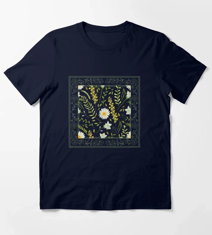 Framed Daisy Flower T-Shirt Navy