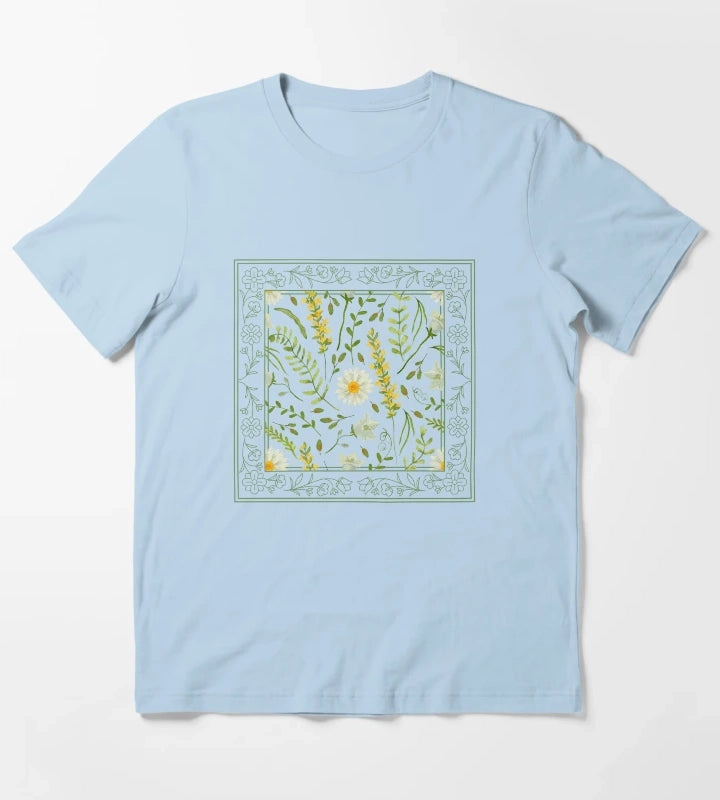 Framed Daisy Flower T-Shirt Sky Blue