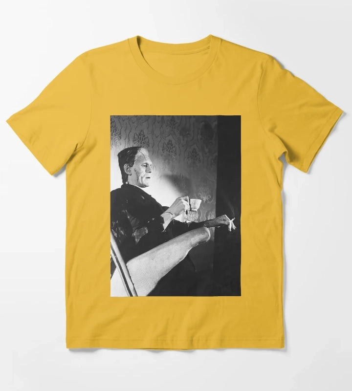 Frankenstein Smoking Black and White Vintage Art T-Shirt Yellow