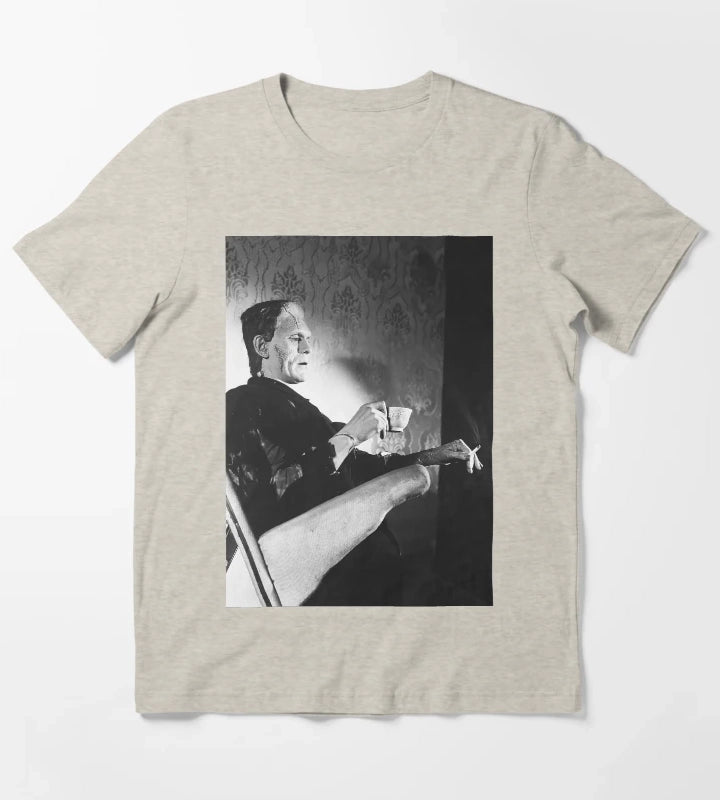 Frankenstein Smoking Black and White Vintage Art T-Shirt Cream