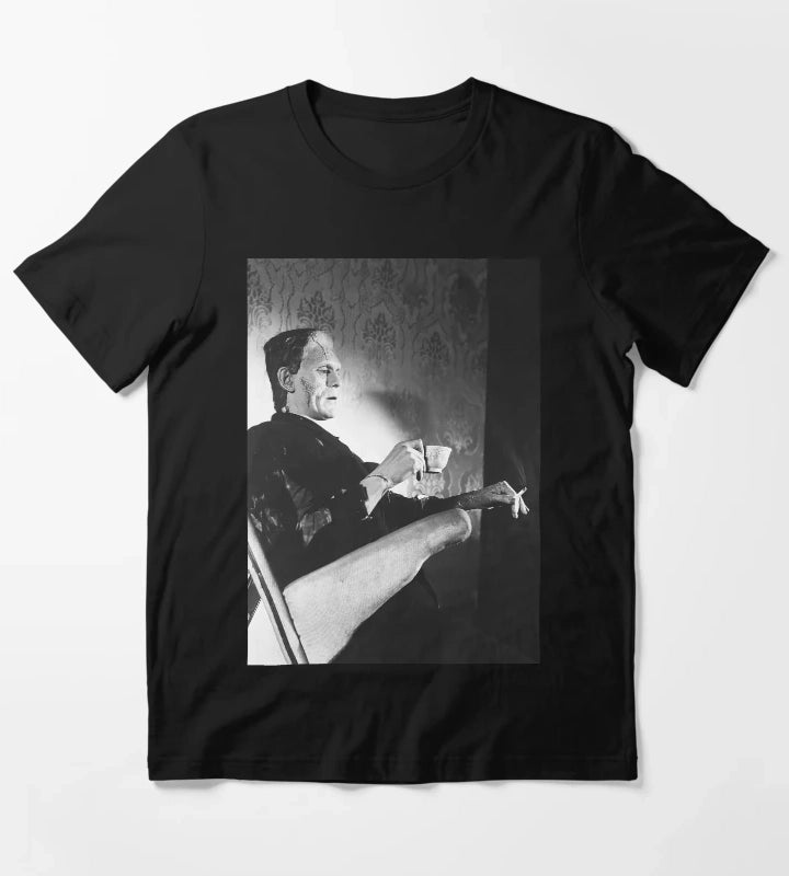 Frankenstein Smoking Black and White Vintage Art T-Shirt