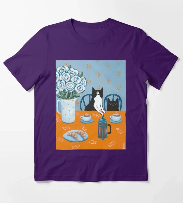 French Press Coffee Cats T-Shirt Purple