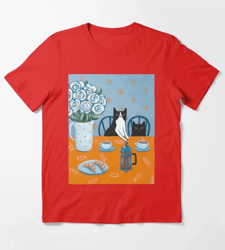 French Press Coffee Cats T-Shirt Red