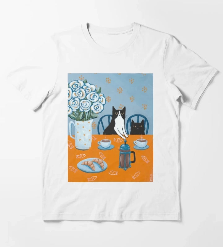 French Press Coffee Cats T-Shirt White