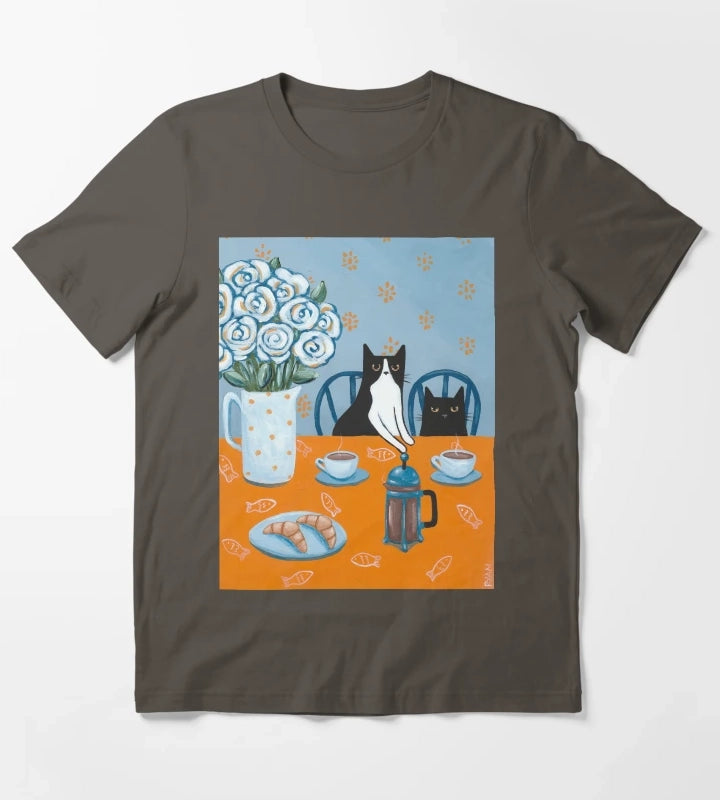 French Press Coffee Cats T-Shirt Dark Grey