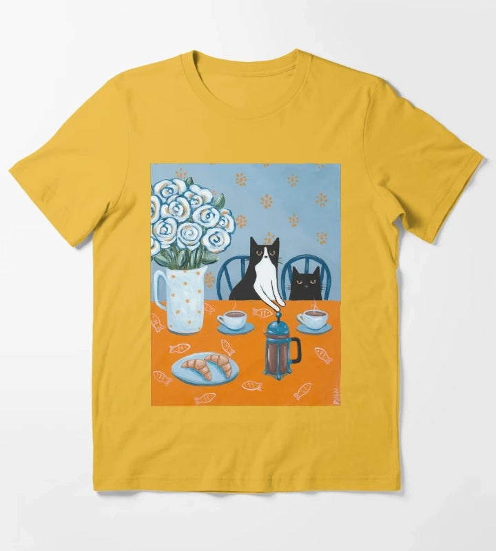 French Press Coffee Cats T-Shirt Yellow