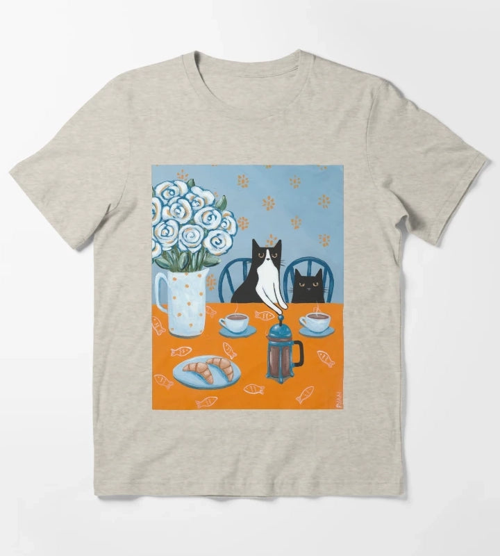French Press Coffee Cats T-Shirt Cream
