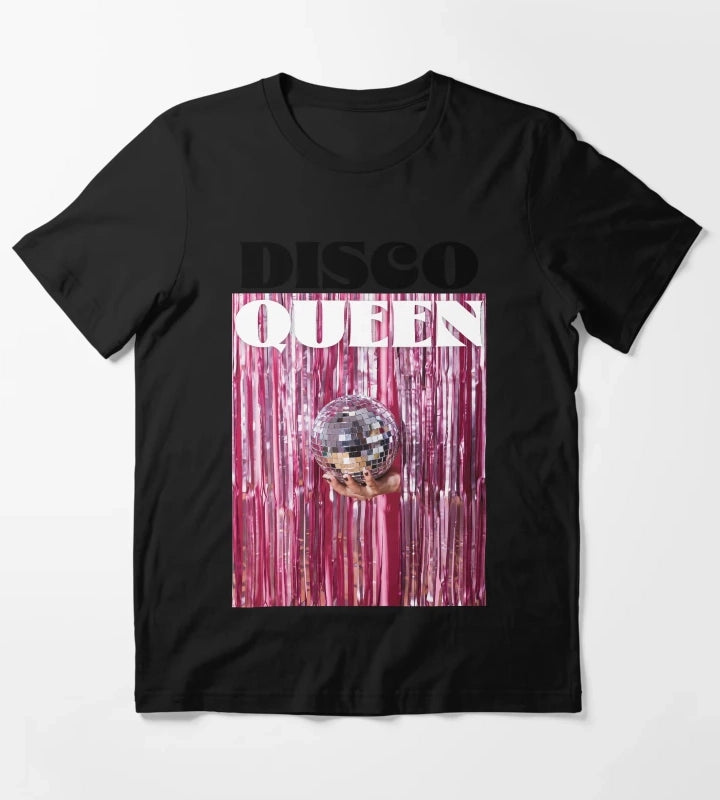 Funky Disco Queen Disco Ball Retro Font Eclectic Hot Pink Quote T-Shirt