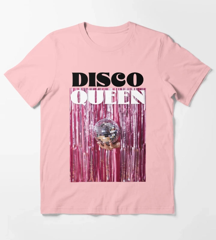 Funky Disco Queen Disco Ball Retro Font Eclectic Hot Pink Quote T-Shirt Dark Grey