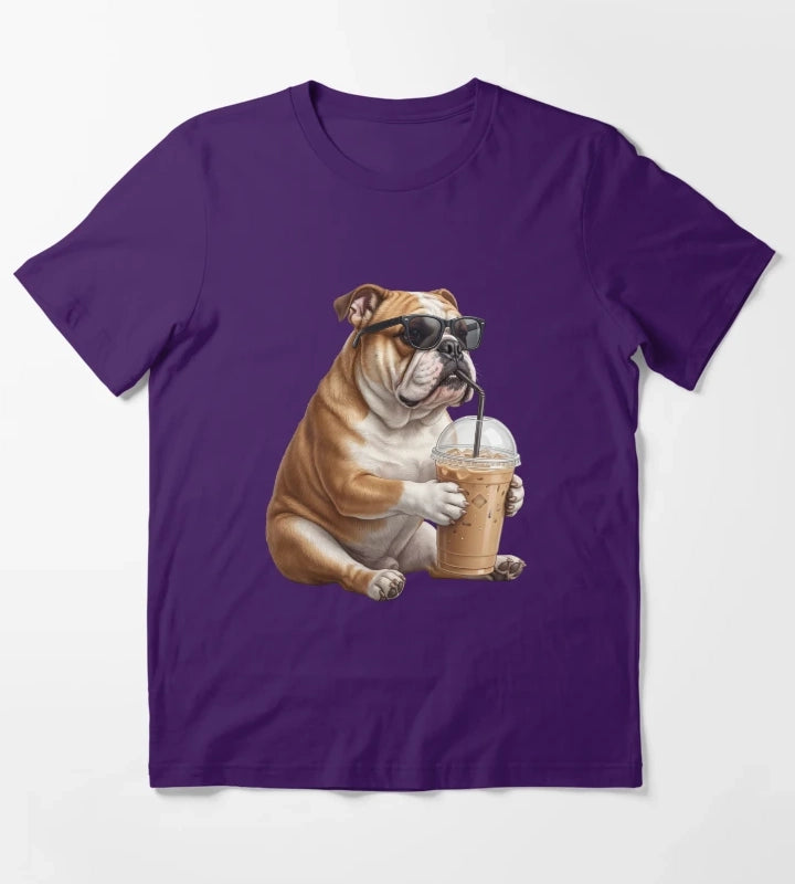 Funny Bulldog Drinking Iced Coffee Meme Dog Lover T-Shirt Purple