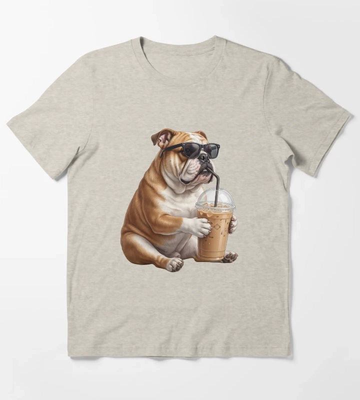 Funny Bulldog Drinking Iced Coffee Meme Dog Lover T-Shirt Cream