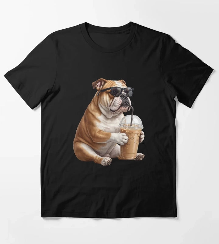 Funny Bulldog Drinking Iced Coffee Meme Dog Lover T-Shirt