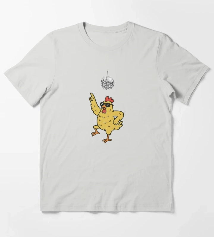 Funny Chicken Dancing Under Disco Ball T-Shirt Light Grey