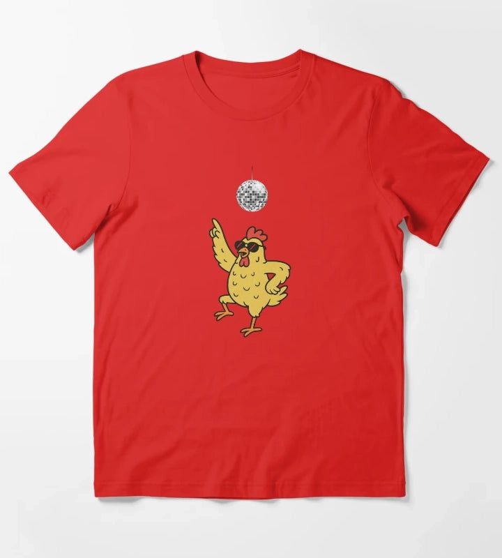 Funny Chicken Dancing Under Disco Ball T-Shirt Red