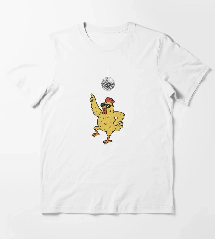 Funny Chicken Dancing Under Disco Ball T-Shirt White