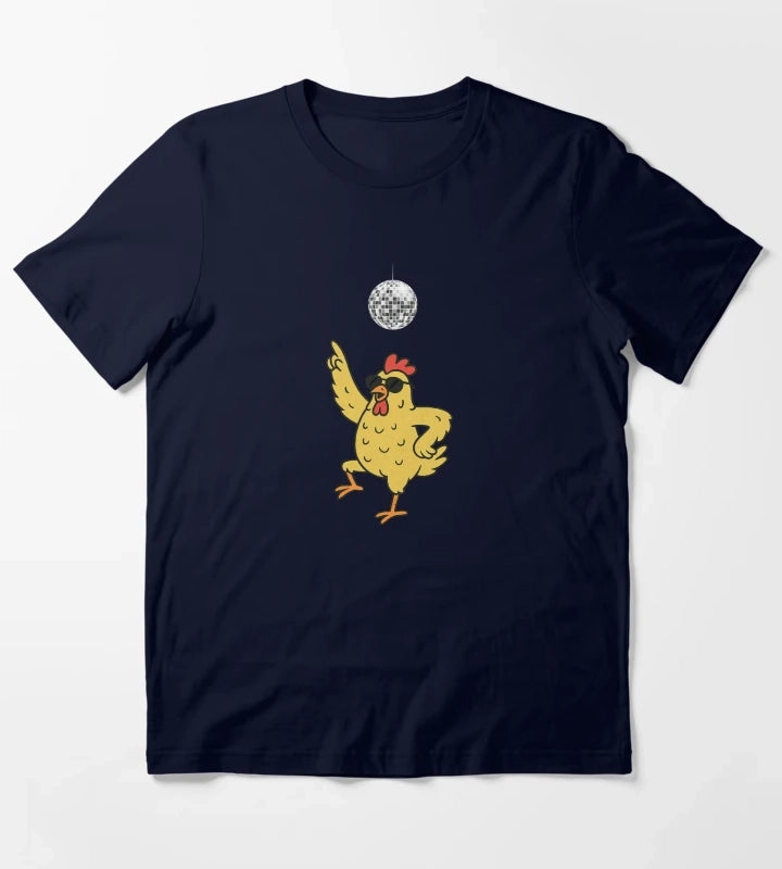 Funny Chicken Dancing Under Disco Ball T-Shirt Navy