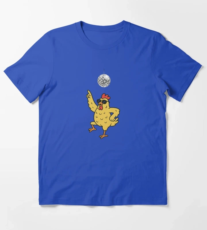 Funny Chicken Dancing Under Disco Ball T-Shirt Blue