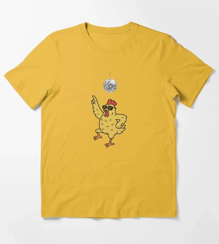 Funny Chicken Dancing Under Disco Ball T-Shirt Yellow