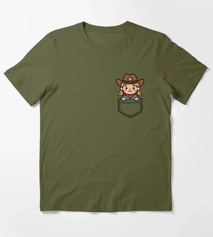 Funny Cowgirl Pocket Pal Cute Cowgirl Western Rodeo T-Shirt Olive Green