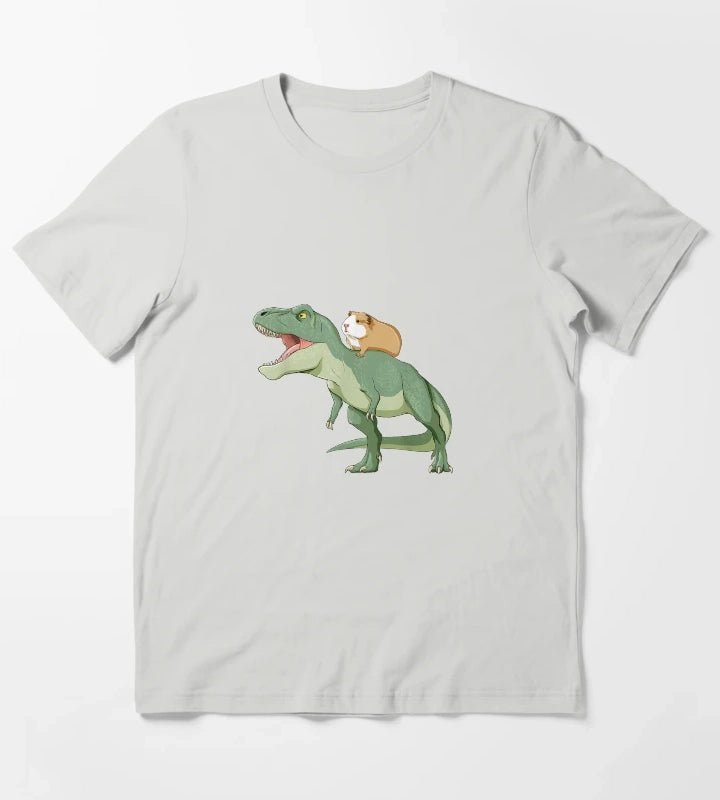 Funny Guinea Pig Riding T Rex Dinosaur T-Shirt Light Grey