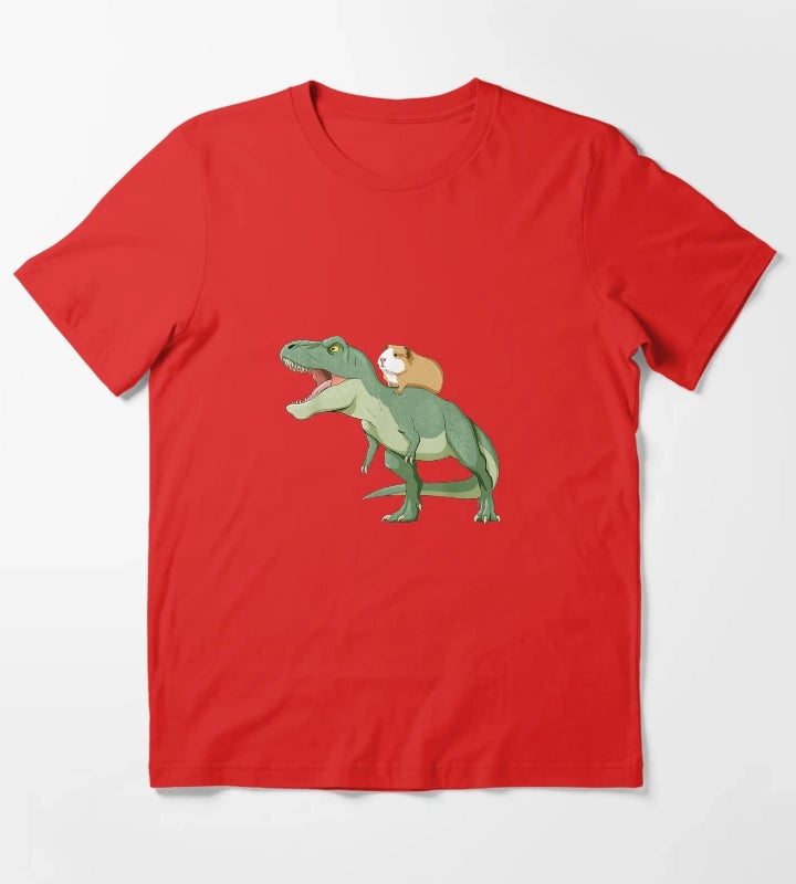 Funny Guinea Pig Riding T Rex Dinosaur T-Shirt Red