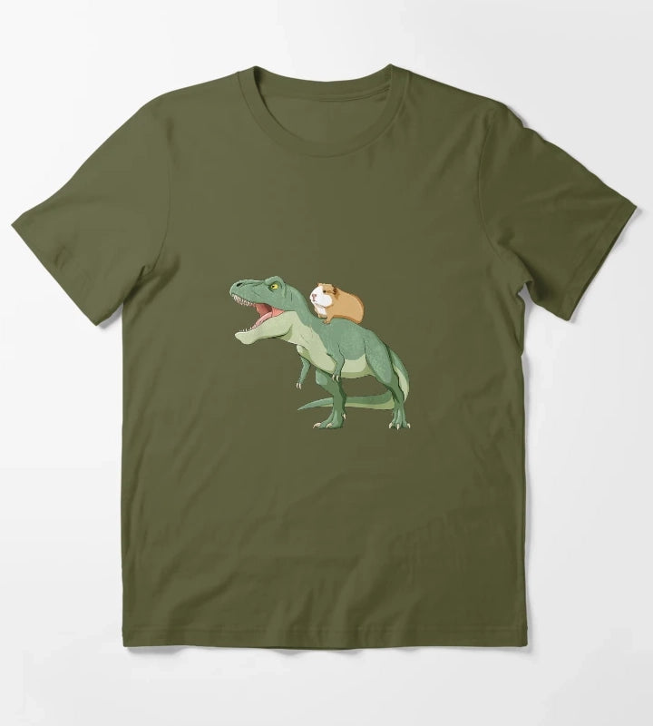 Funny Guinea Pig Riding T Rex Dinosaur T-Shirt Olive Green