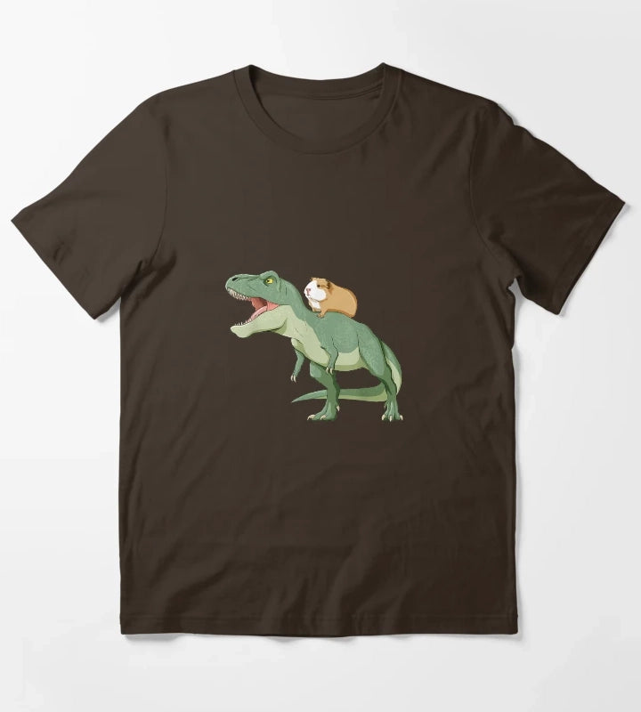 Funny Guinea Pig Riding T Rex Dinosaur T-Shirt Brown