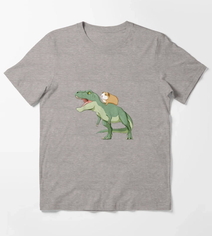 Funny Guinea Pig Riding T Rex Dinosaur T-Shirt Heather Grey