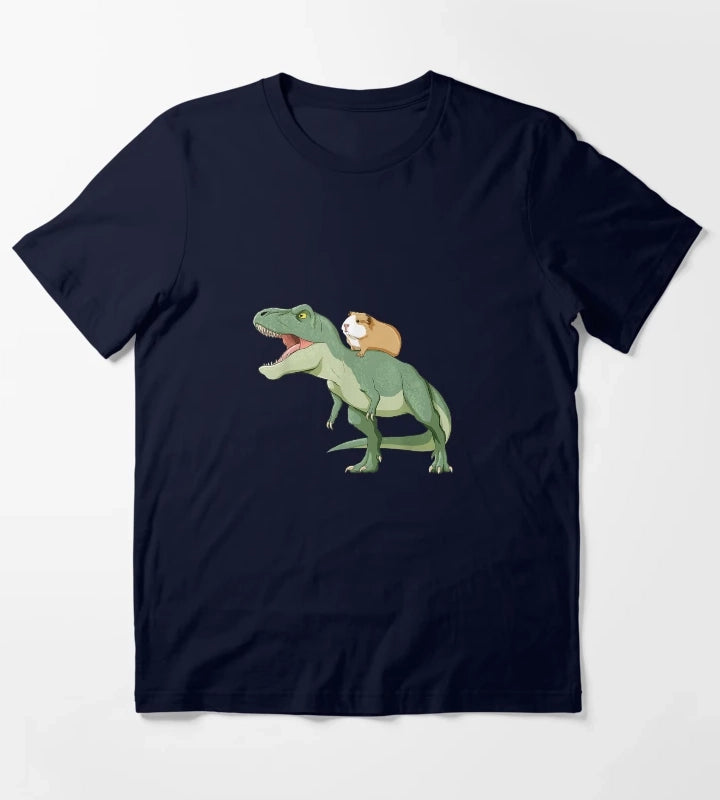 Funny Guinea Pig Riding T Rex Dinosaur T-Shirt Navy
