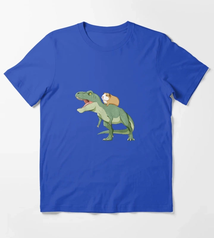 Funny Guinea Pig Riding T Rex Dinosaur T-Shirt Blue