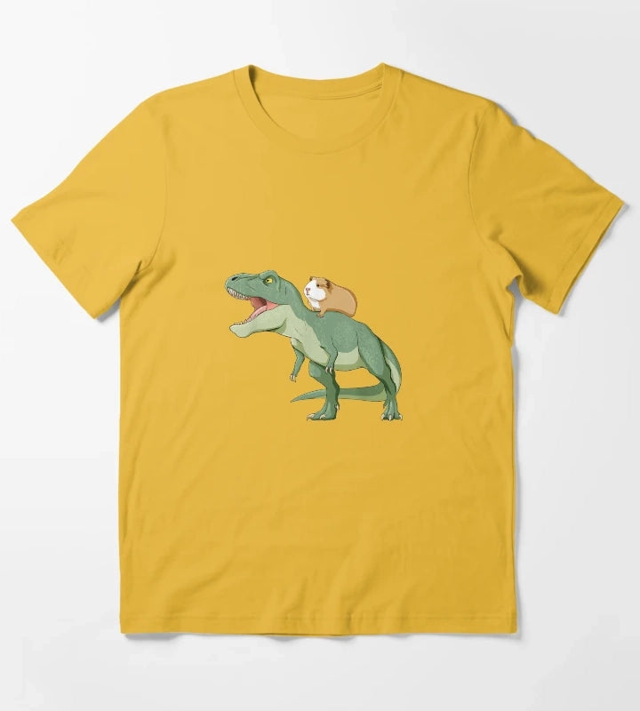 Funny Guinea Pig Riding T Rex Dinosaur T-Shirt Yellow