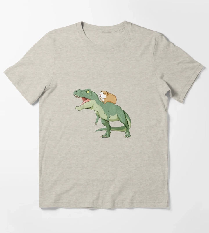 Funny Guinea Pig Riding T Rex Dinosaur T-Shirt Cream