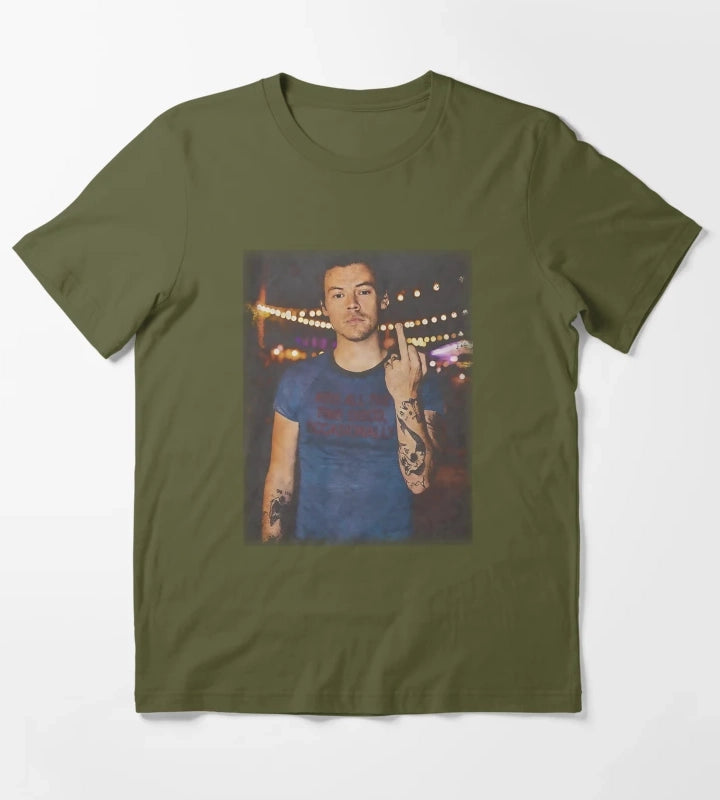 Funny Harry Styles Middle Finger Vintage Harry Styles T-Shirt Olive Green