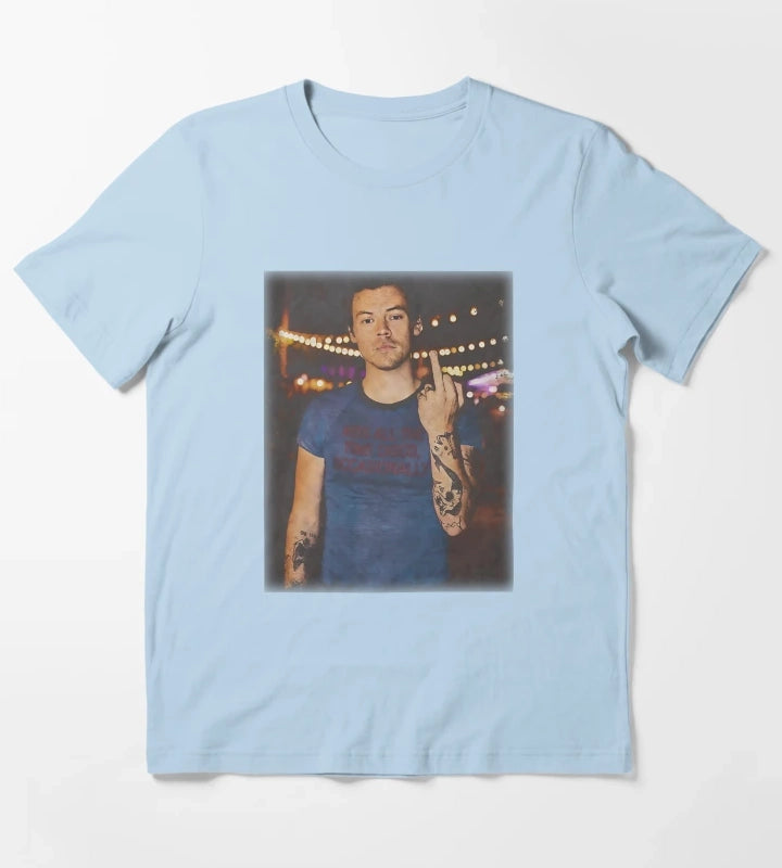 Funny Harry Styles Middle Finger Vintage Harry Styles T-Shirt Sky Blue