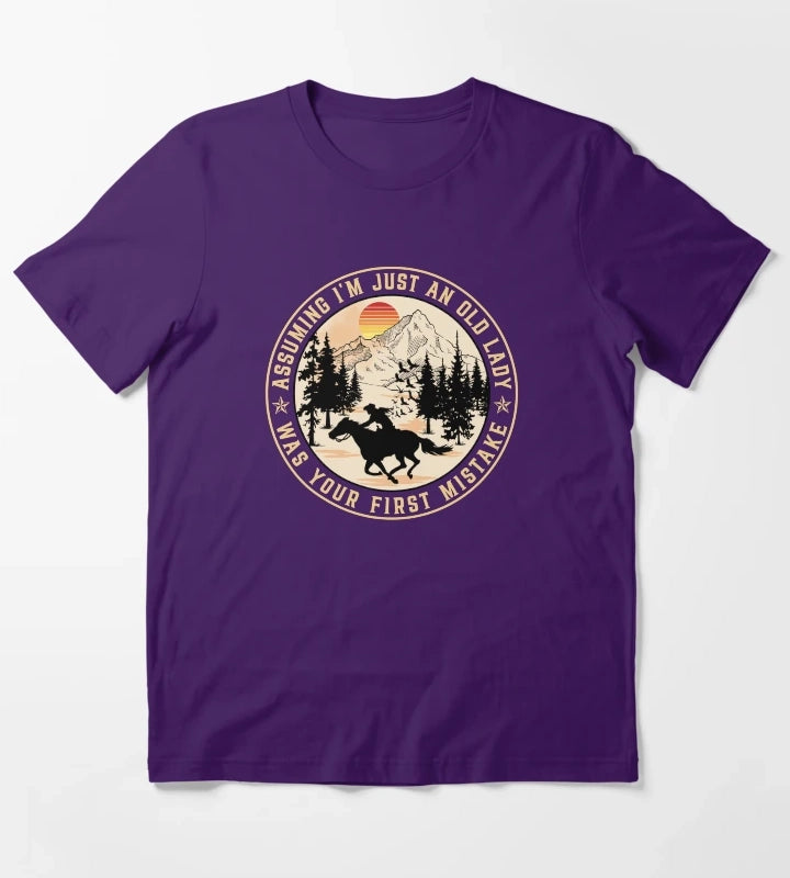 Funny Senior Cowgirl Assuming I am Just An Old Lady Was Your First Mistake T-Shirt Purple