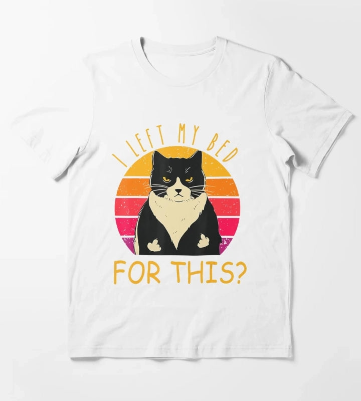 Funny Vintage Black Cat I Left My Bed For This T-Shirt White