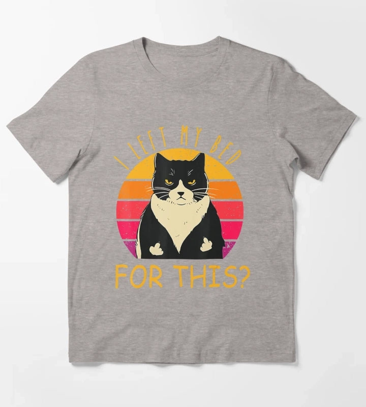 Funny Vintage Black Cat I Left My Bed For This T-Shirt Heather Grey