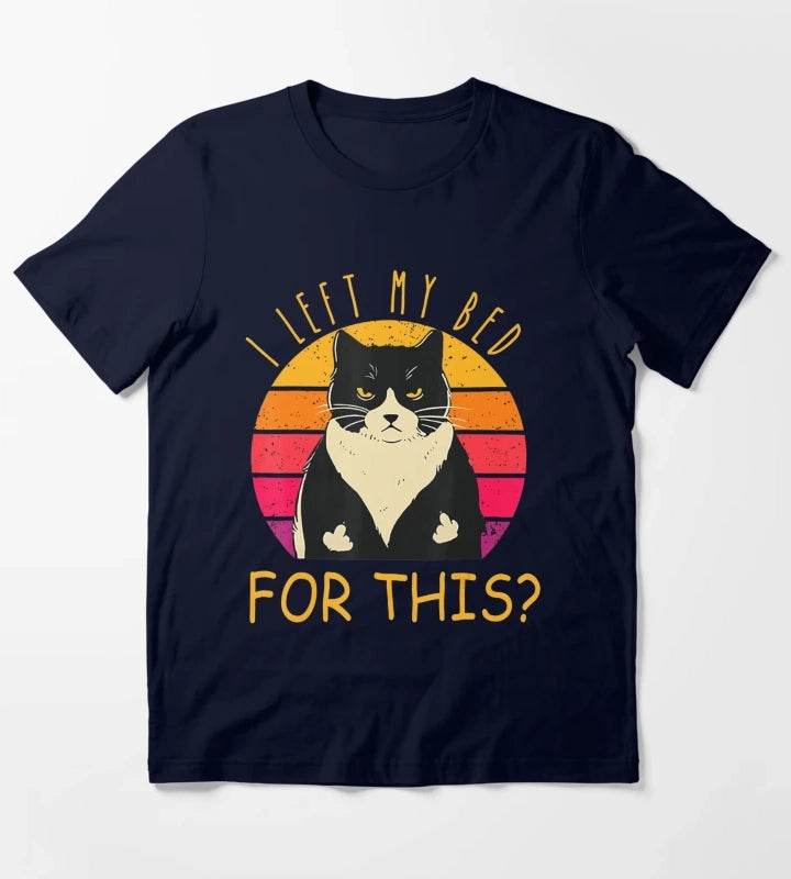 Funny Vintage Black Cat I Left My Bed For This T-Shirt Navy