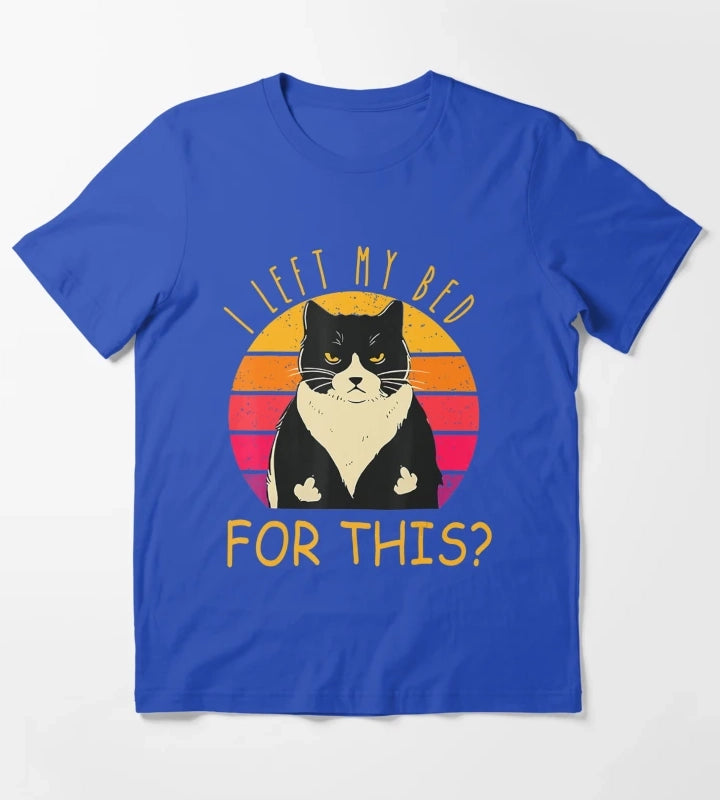 Funny Vintage Black Cat I Left My Bed For This T-Shirt Blue