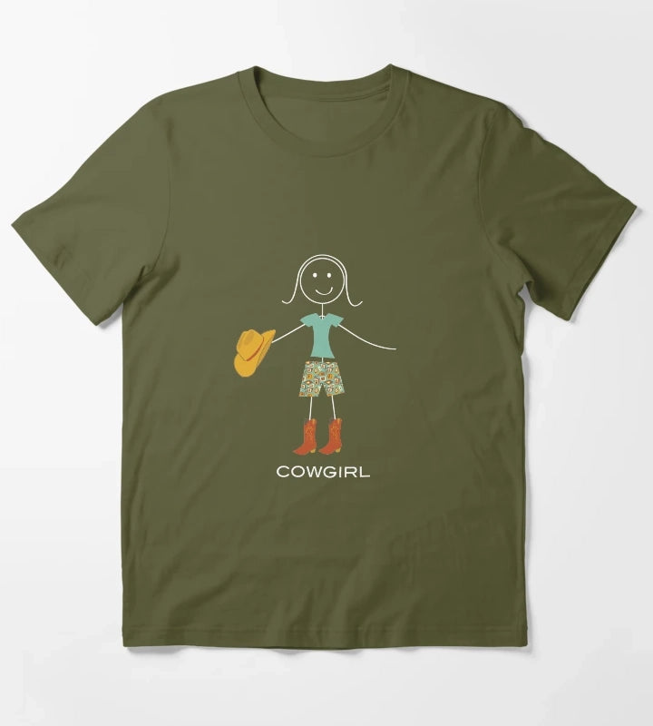 Funny Womens Cowgirl T-Shirt Olive Green
