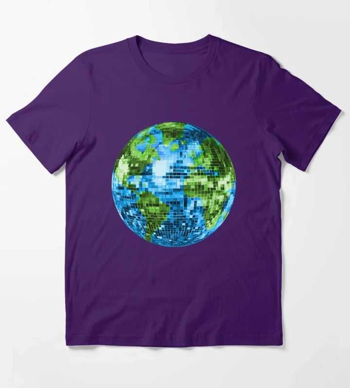 Galactic Disco Ball Planet Earth T-Shirt Purple