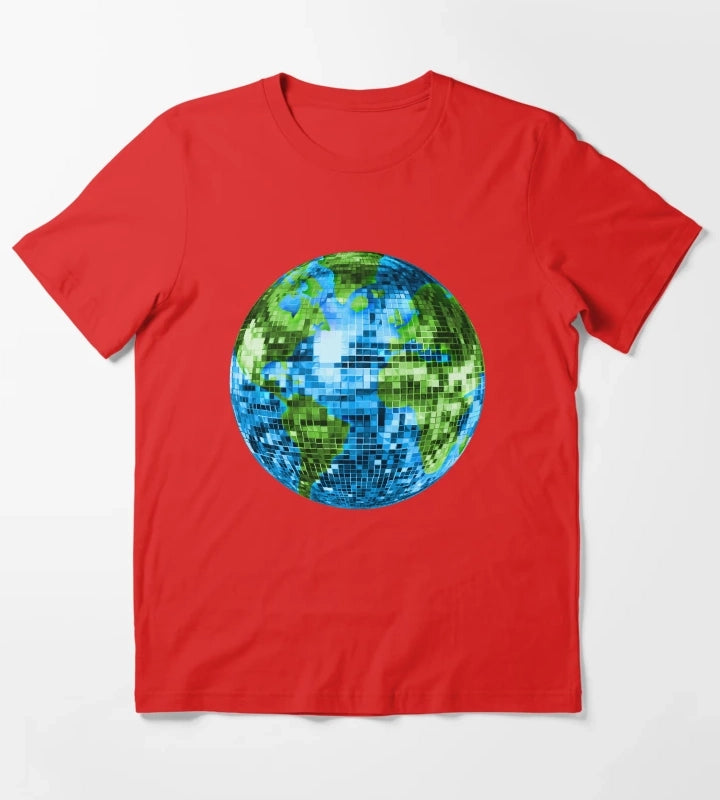 Galactic Disco Ball Planet Earth T-Shirt Red
